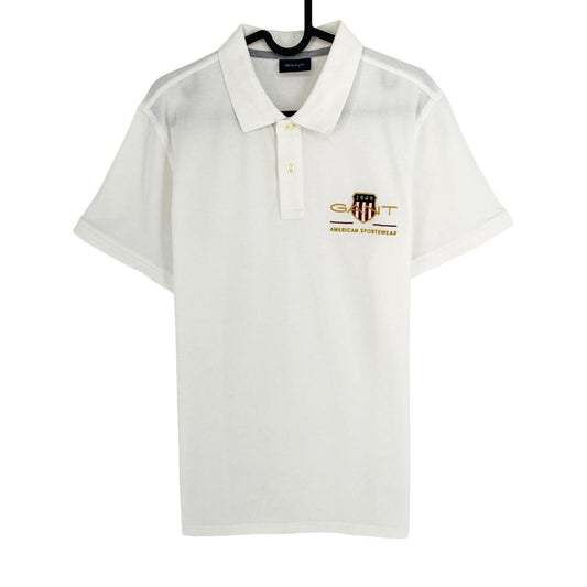 GANT Men White Archive Shield EMB Pique Short Sleeve Polo Shirt Size M