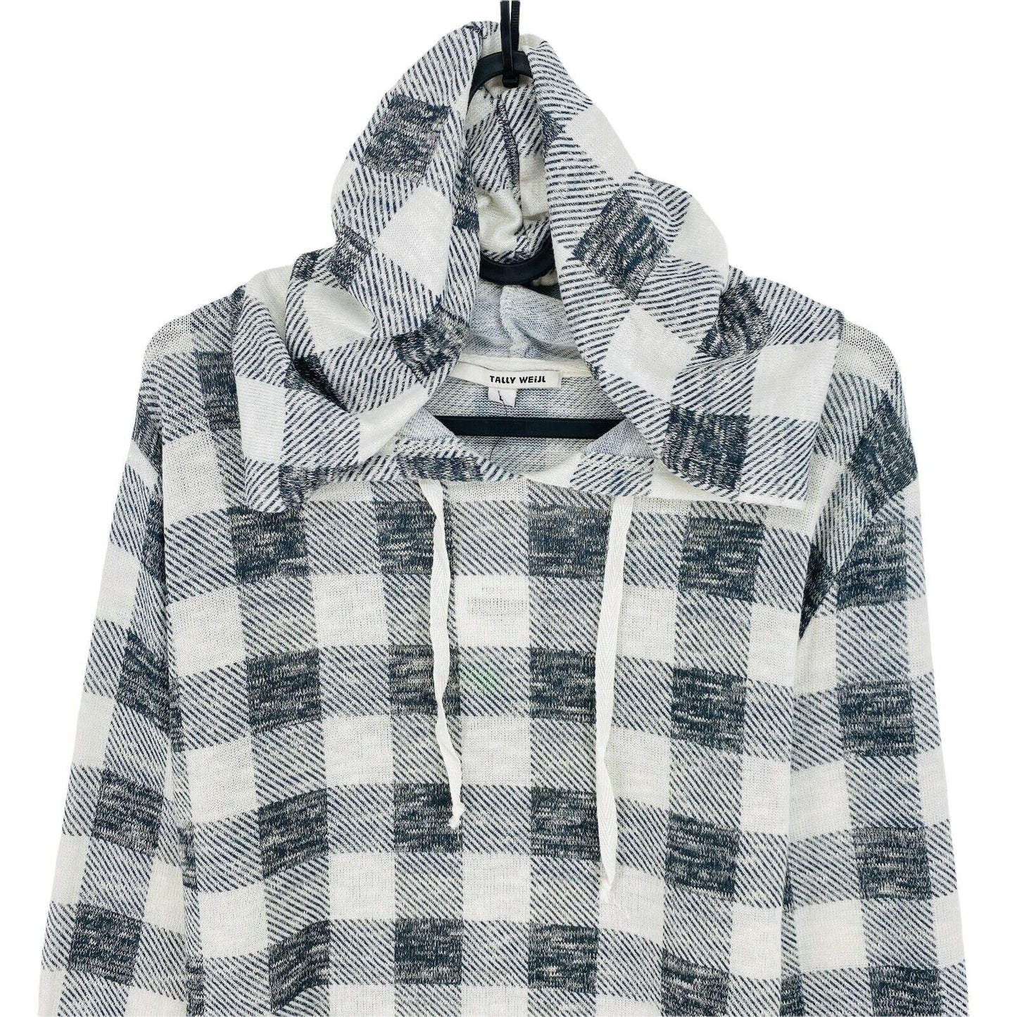 TALLY WEIJL Grey Check Long Sleeves Hooded Jumper Size L