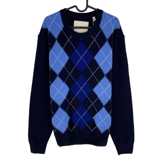 GANT Men Navy Blue Argyle Crew Neck Sweater Pullover Size XL