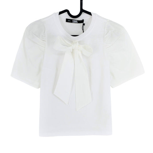 Karl Lagerfeld White Bow SS Crew Neck T Shirt Size XS