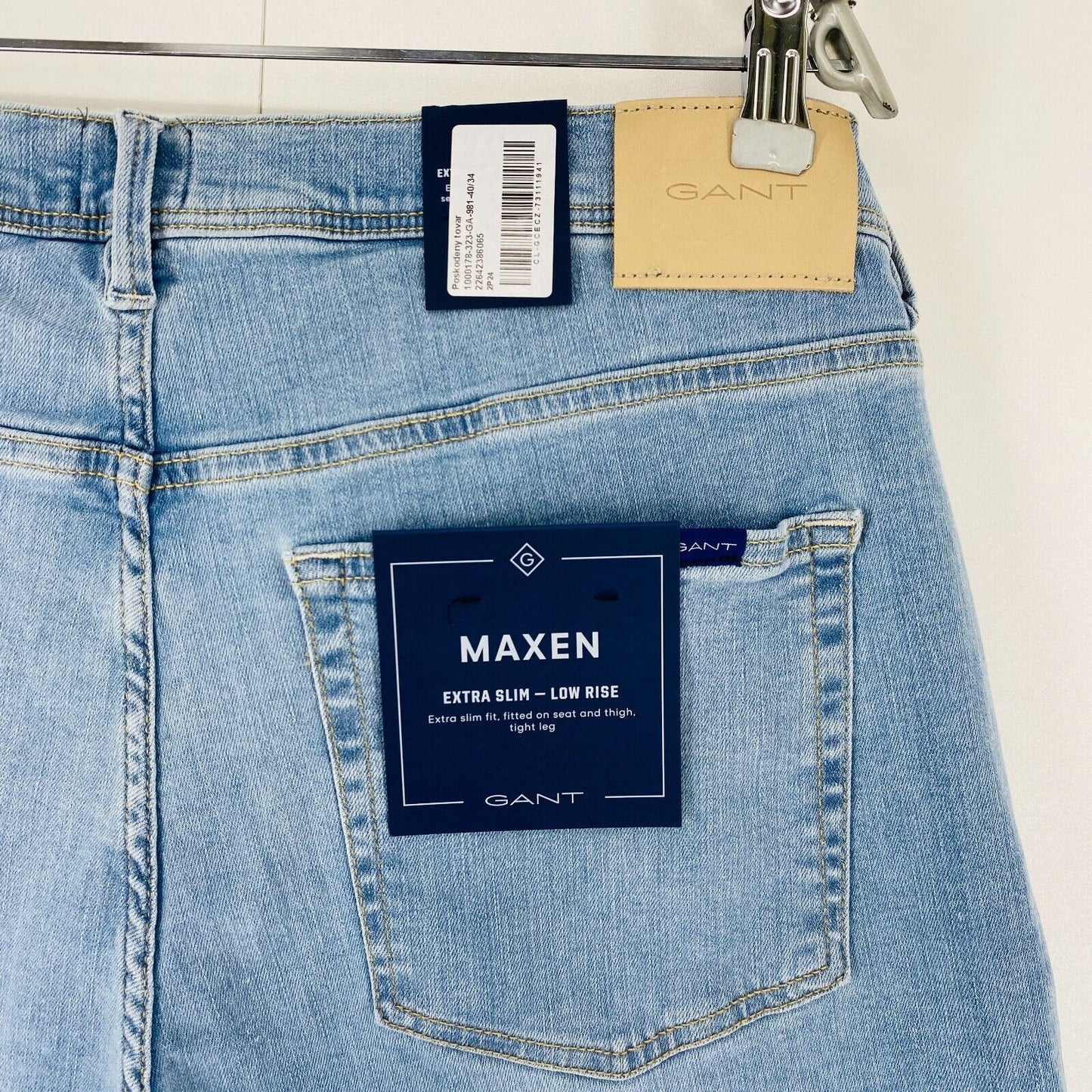 GANT MAXEN Mens Blue Stretch Extra Slim Fit Jeans Size W40 L34