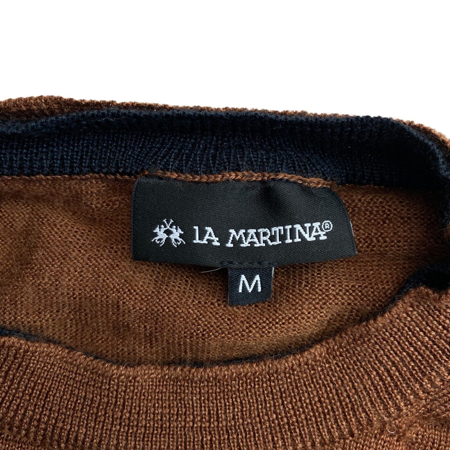 LA MARTINA Pull à col rond tricoté en mélange de laine marron Taille M