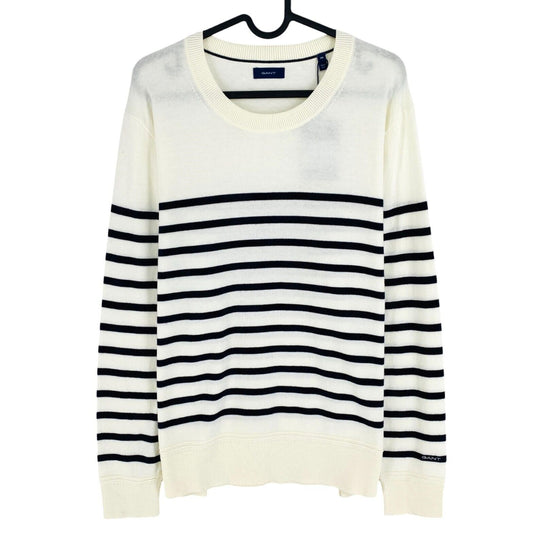 GANT Women White Light Breton Stripe Crew Neck Sweater Jumper Size 2XL XXL