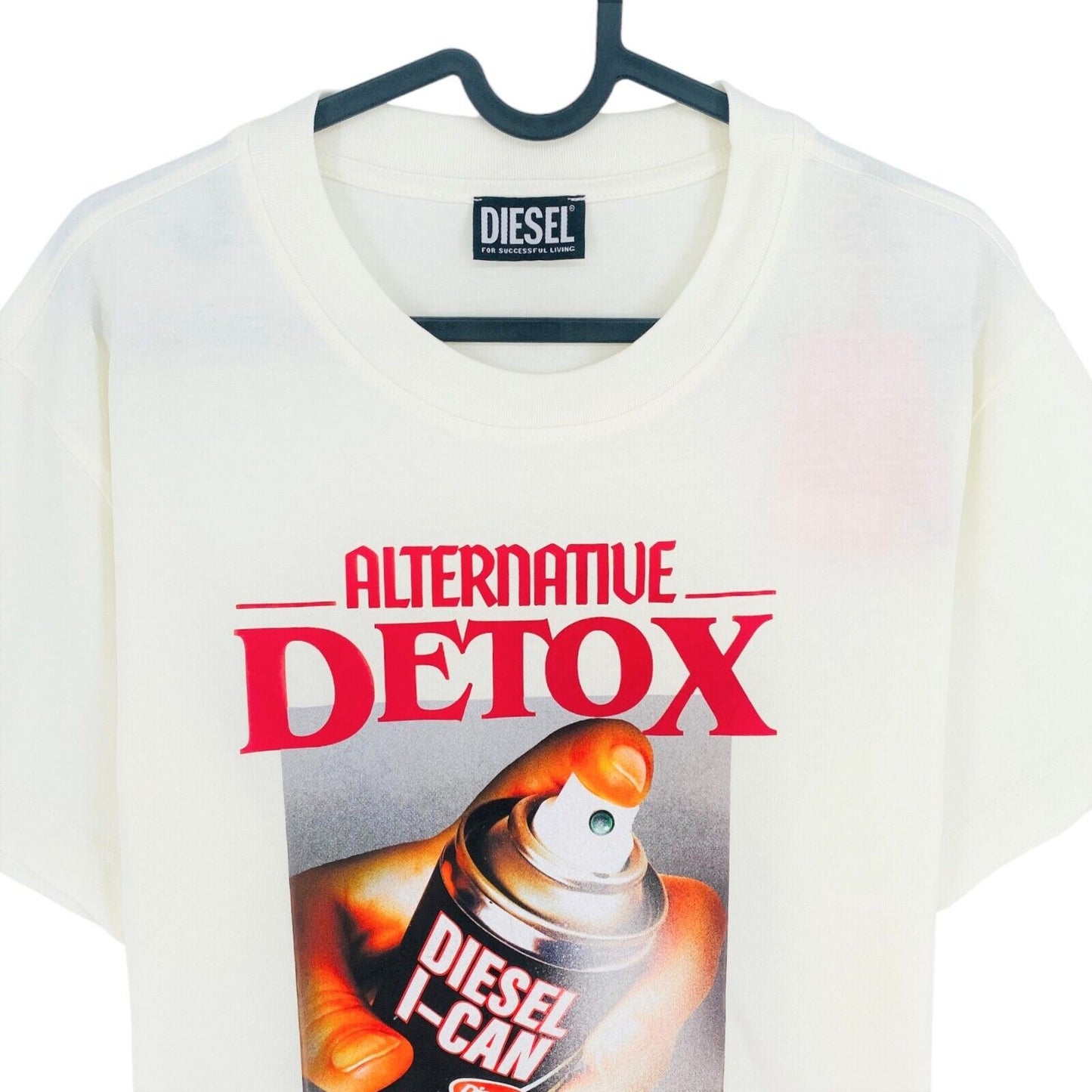 DIESEL Blanc avec Spray Can Print Crew Neck T Shirt Taille XS