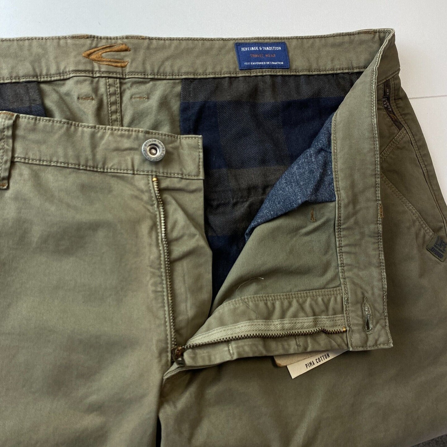 Camel Active MADISON Khaki Green Modern Slim Fit Chino Trousers W40 L32