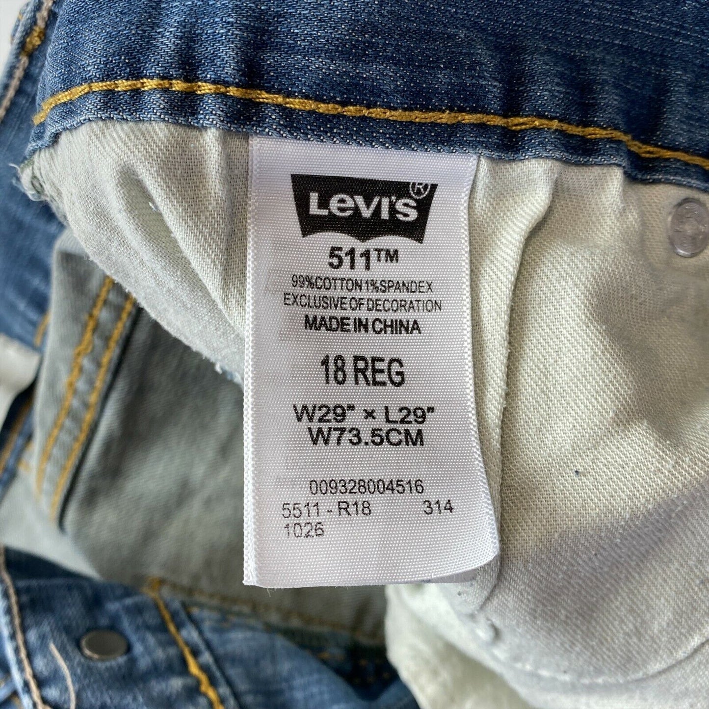 Levi's 511 Boys Blue Slim Fit Jeans Size 18 Years Regular / W29 L29