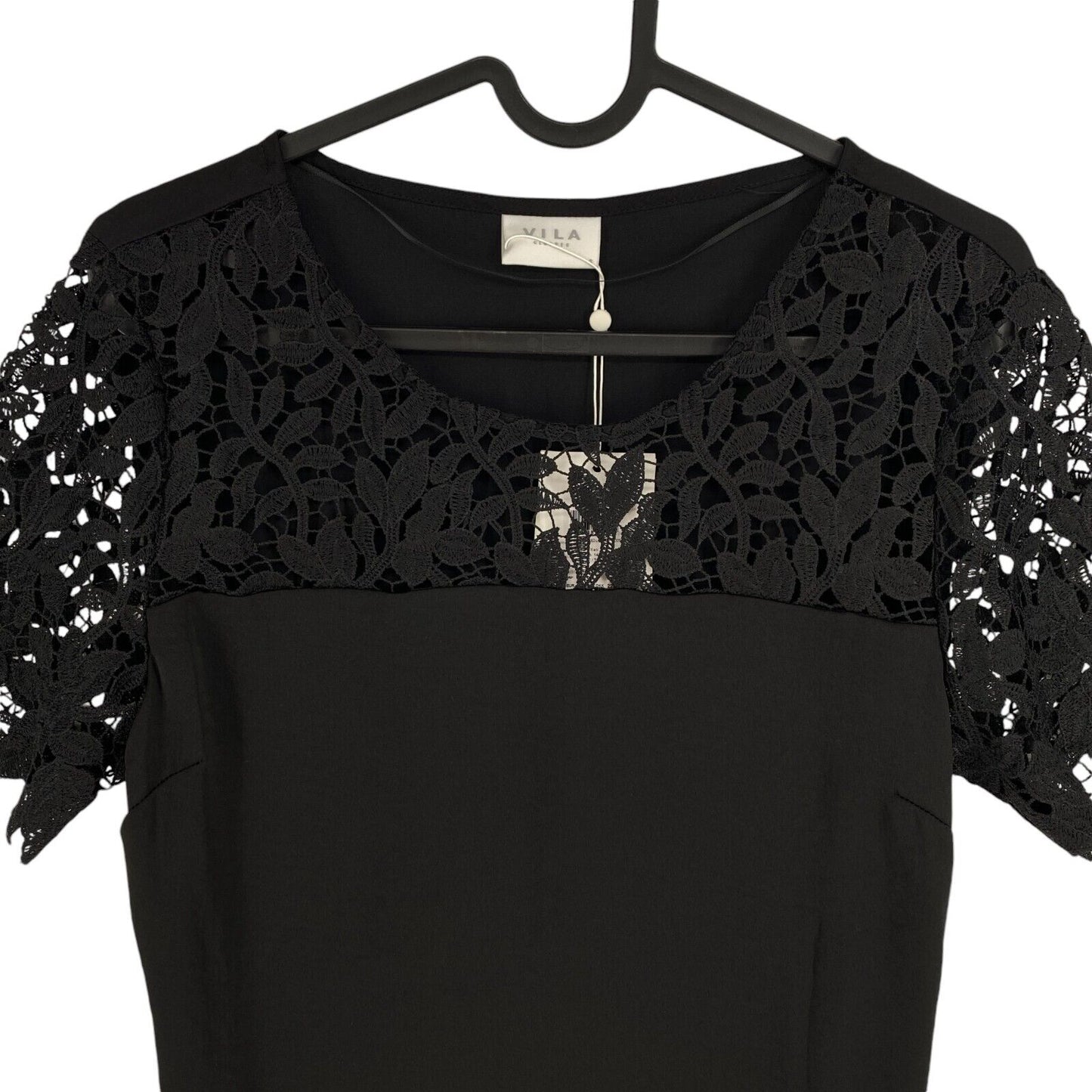 VILA Women Black Vimeli Blocked Lace Short Sleeves Top Size S