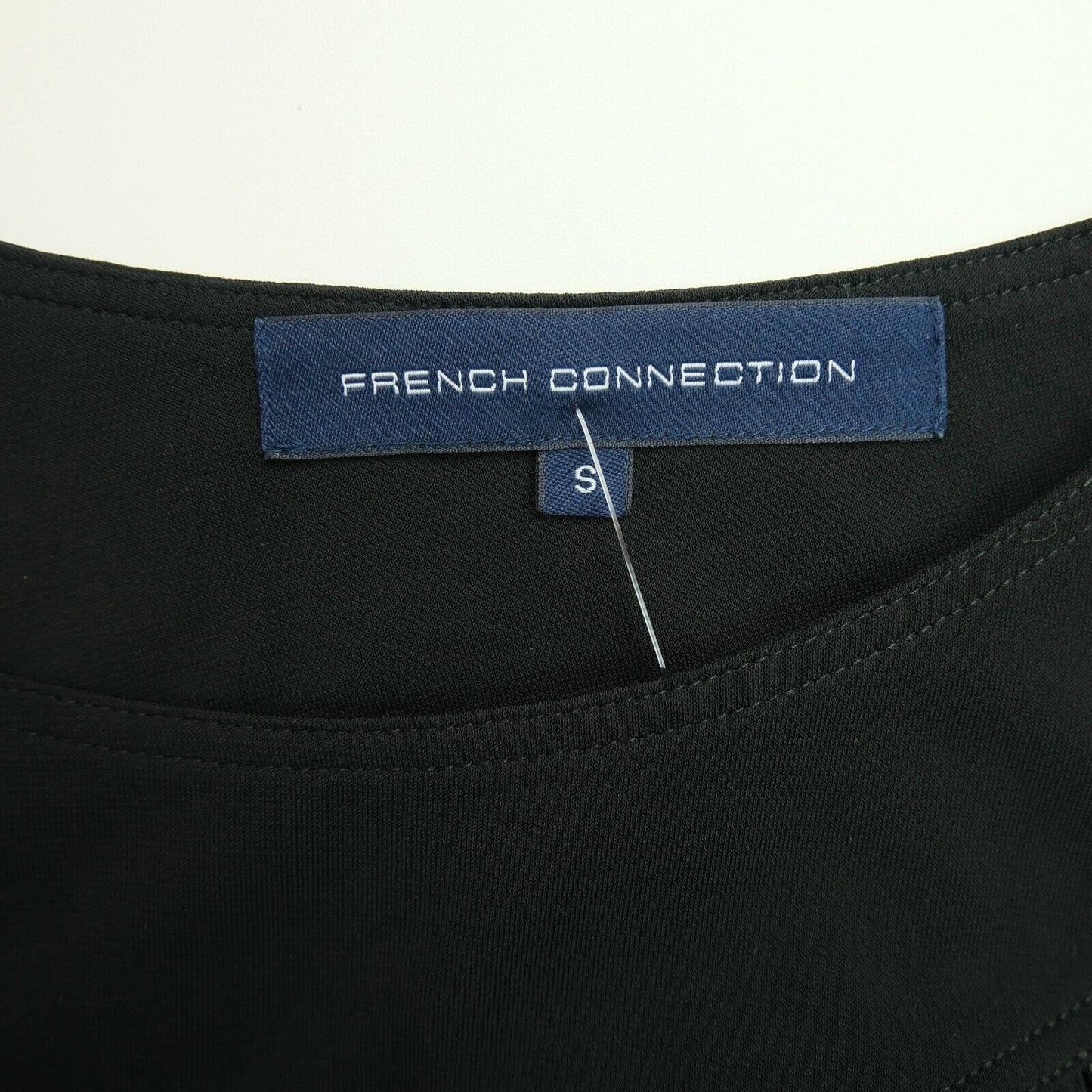 FRENCH CONNECTION Schwarzes ausgestelltes Kleid mit Rundhalsausschnitt und langen Ärmeln, Größe 10–S