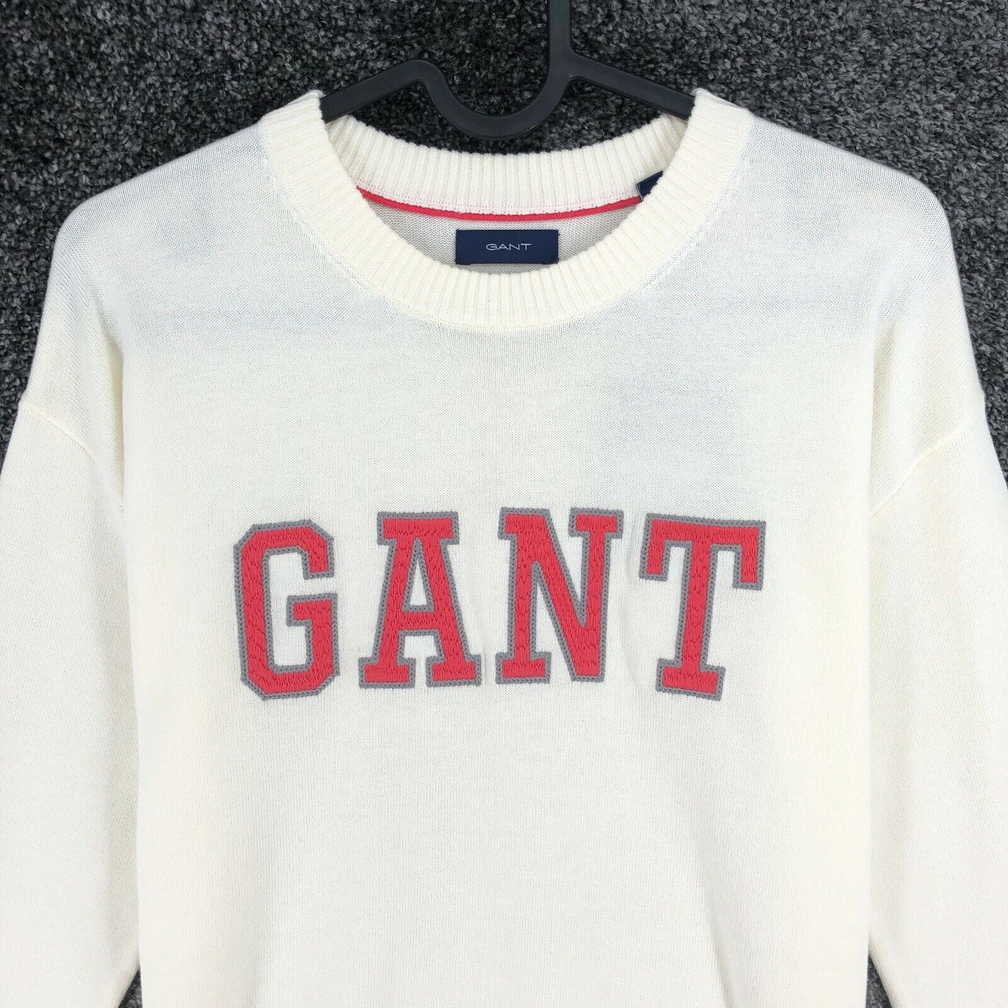 GANT Beige Crew Neck Logo Jumper Sweater XS