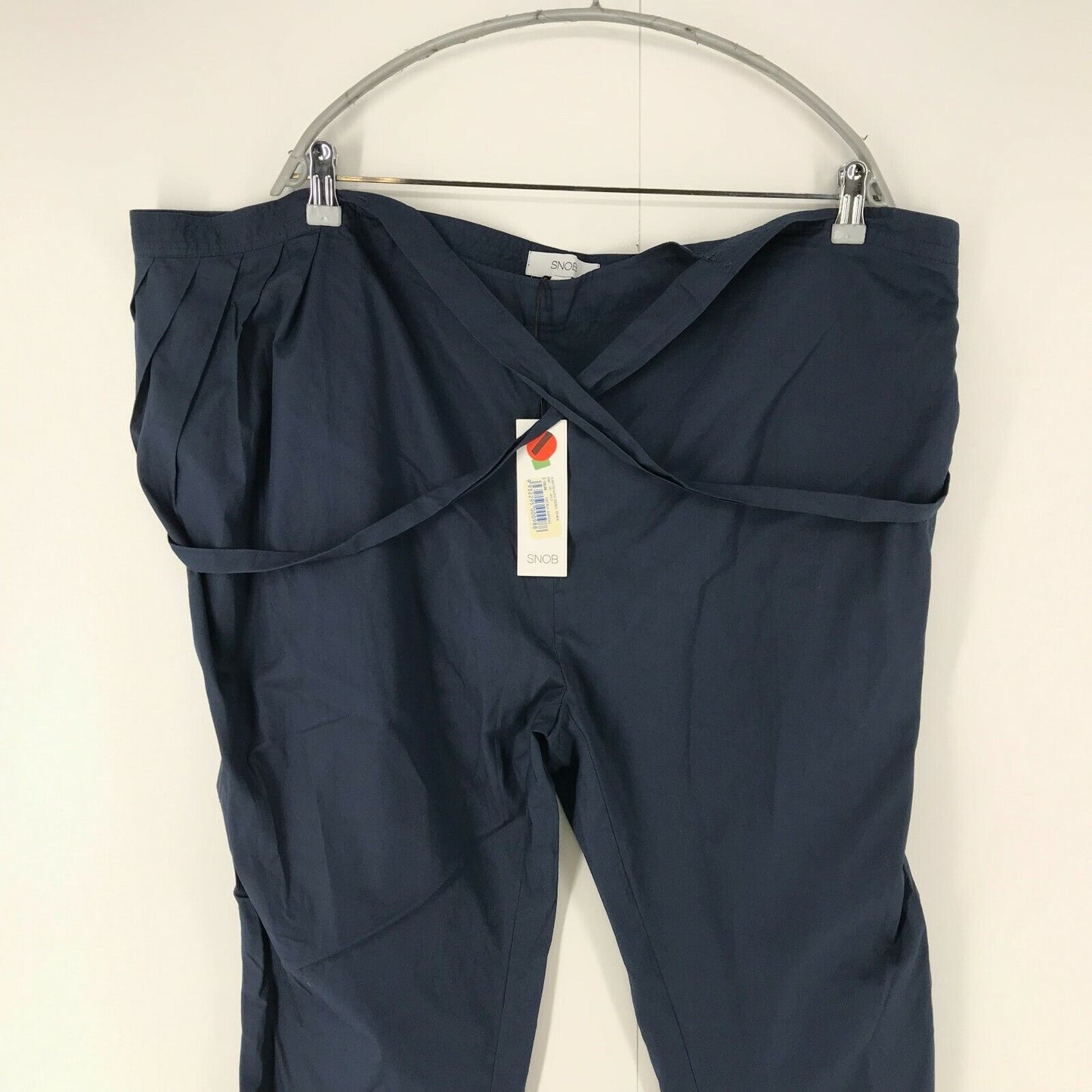 SNOB Women Dark Blue Tapered Fit Adjustable Waist Trousers Size M