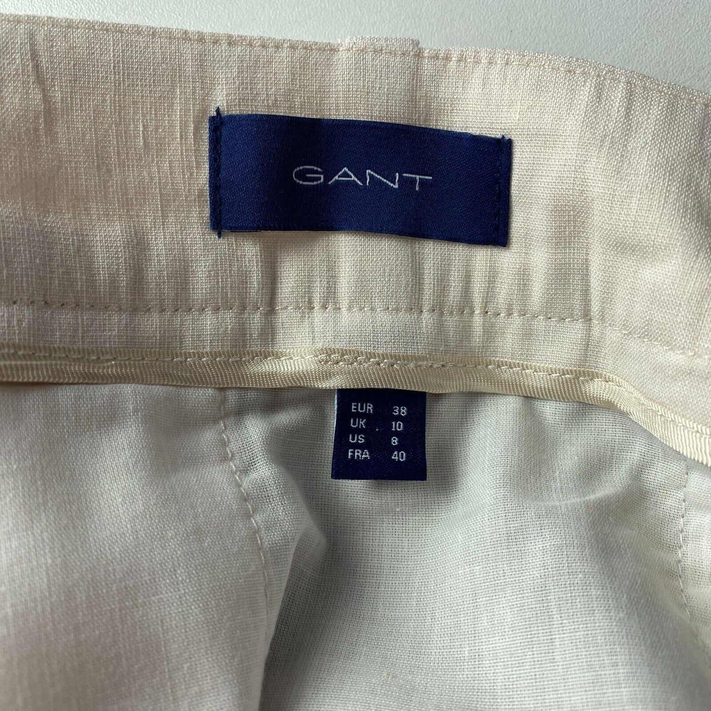 GANT Pantalon en lin mélangé beige clair à jambe large pour femme EUR 38 UK 10 US 8 W28