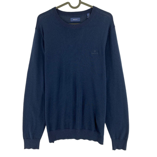 GANT Pullover mit Rundhalsausschnitt, 100 % Wolle, Marineblau, Größe M