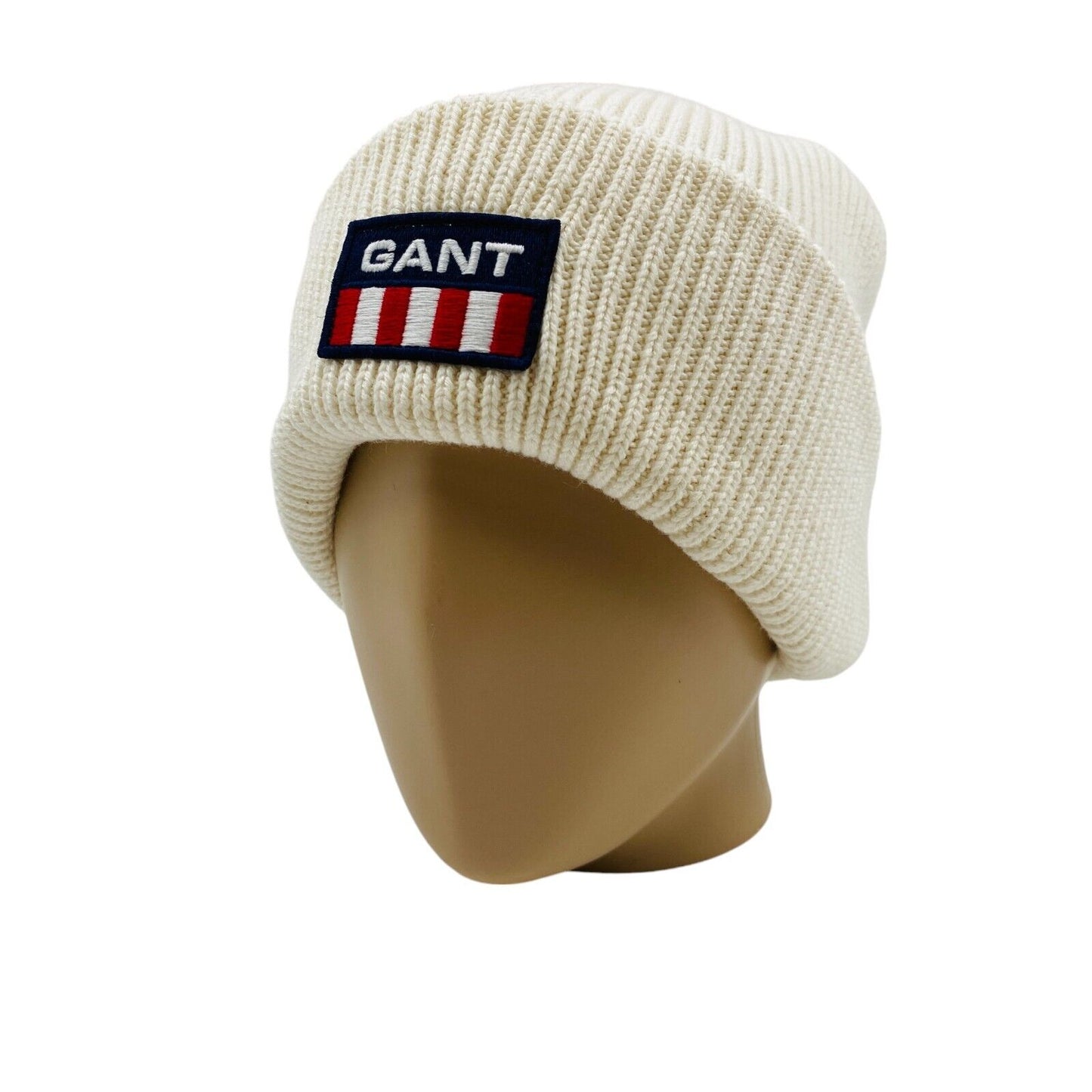 GANT Unisex Eggshell White Cotton Wool Blend Beanie Winter Hat One Size