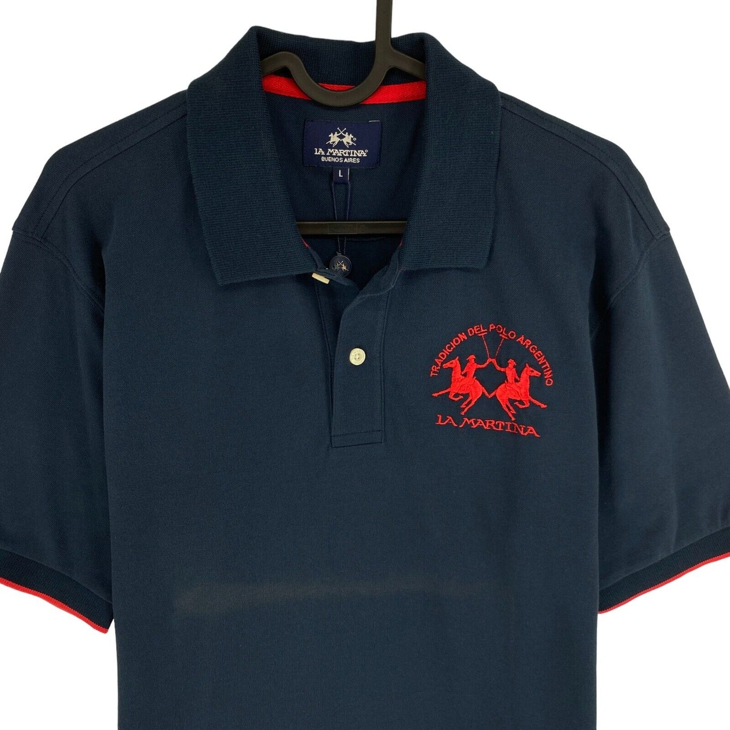 LA MARTINA Polo Bleu Marine Piquet Stretch Manches Courtes Taille L