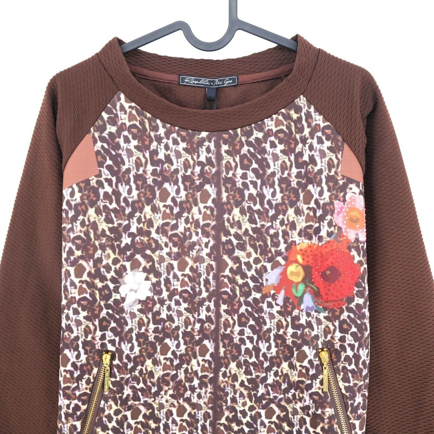 Rosalita McGee Brown Floral Print Crew Neck Jumper Pullover Sweater Size S