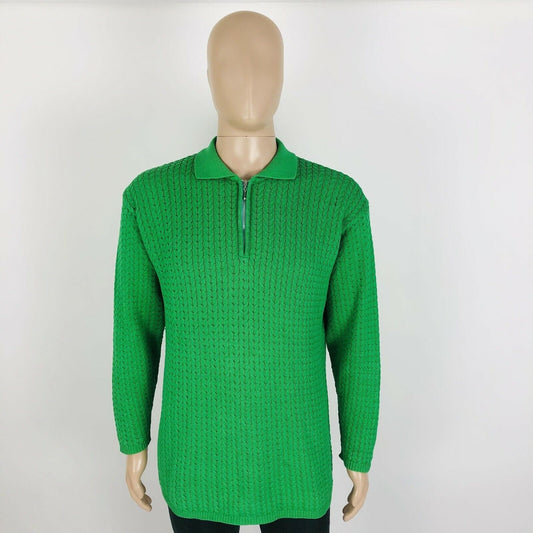 Gabriella Bonelli Designer Zip Neck Green Cotton Jumper Sweater Size M