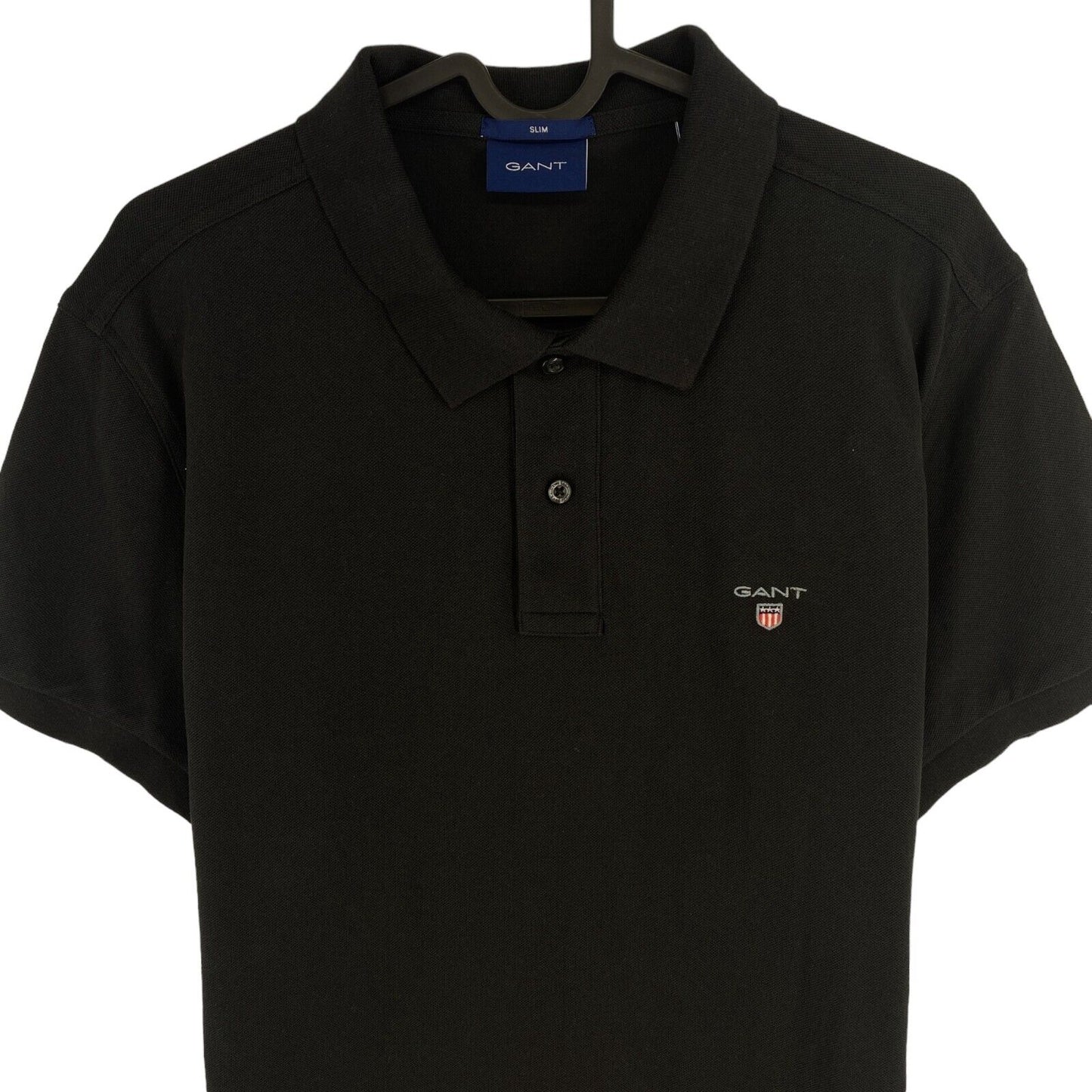 GANT Men Black Original Slim Fit Pique Short Sleeves Polo Shirt Size L