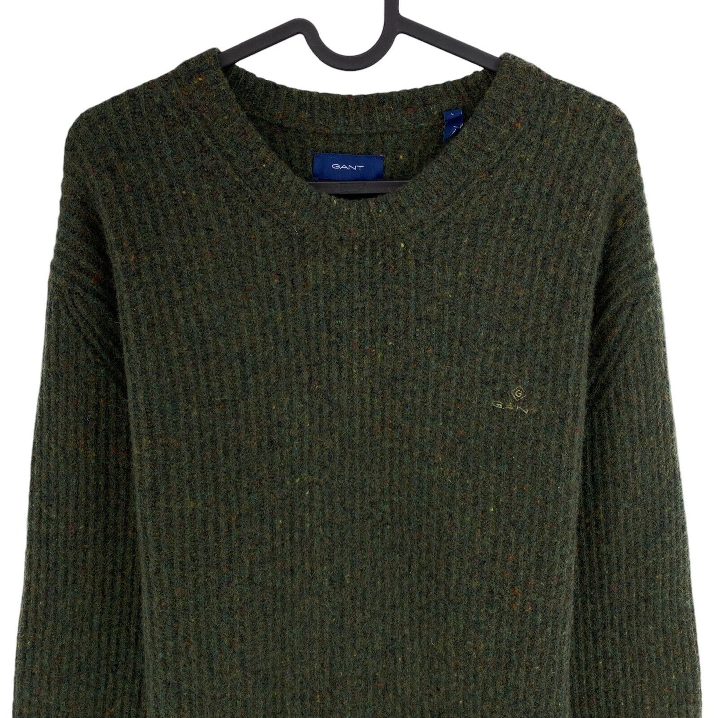 GANT Men Dark Green Wool Blend Crew Neck Sweater Jumper Size L