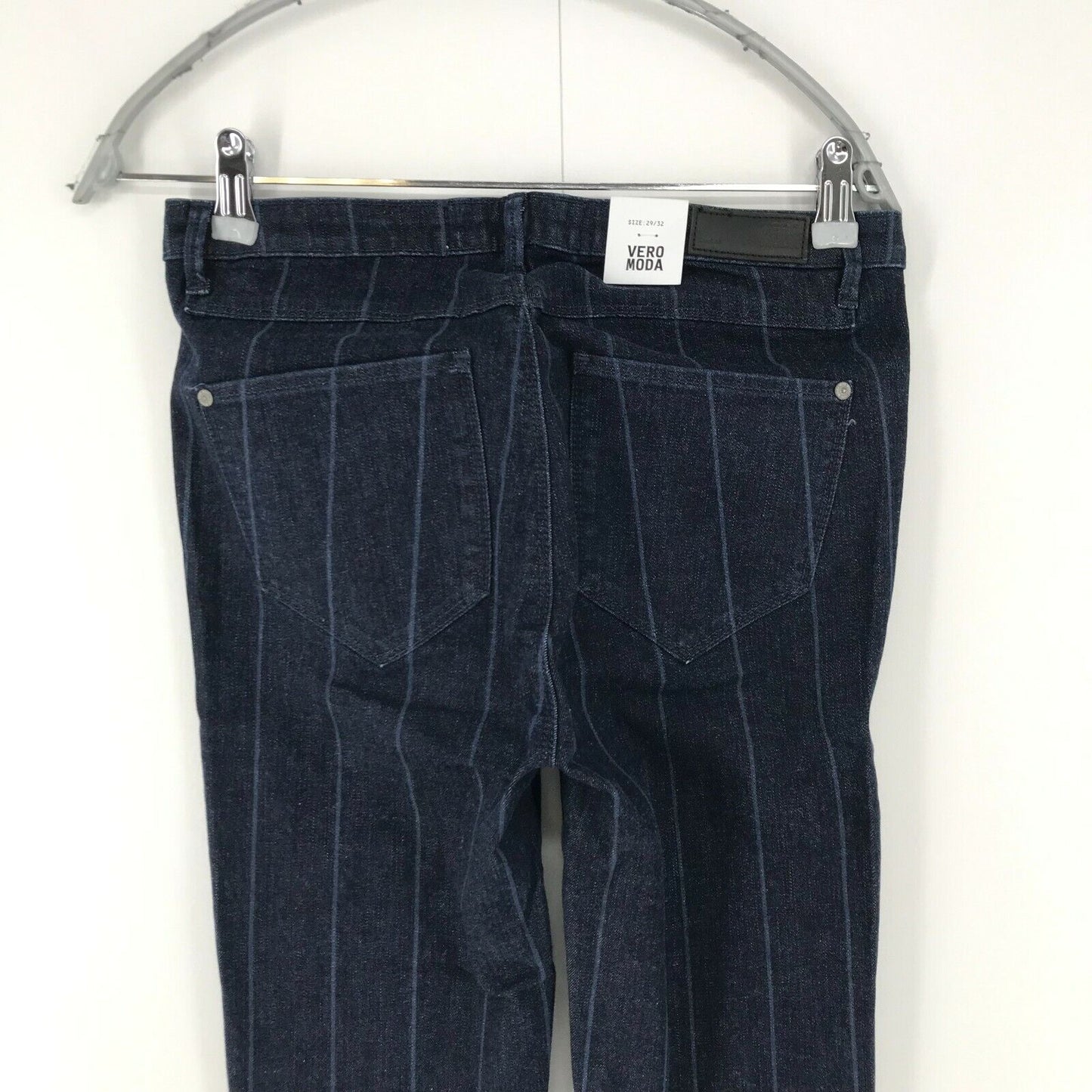 VERO MODA Women Dark Blue Slim Fit Striped Jeans Size W29 L32