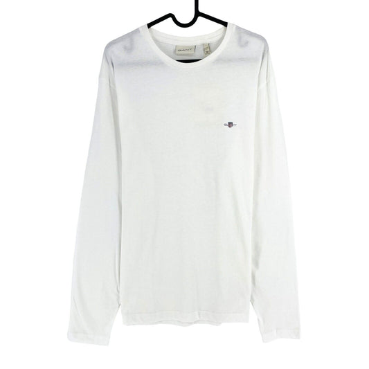 GANT Men White Reg Shield Crew Neck Long Sleeves T Shirt Size L