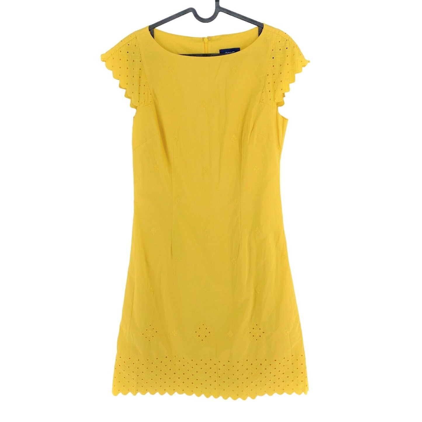 GANT Yellow Broderie Anglaise Crew Neck A Line Dress Size EU 36 UK 8 US 6