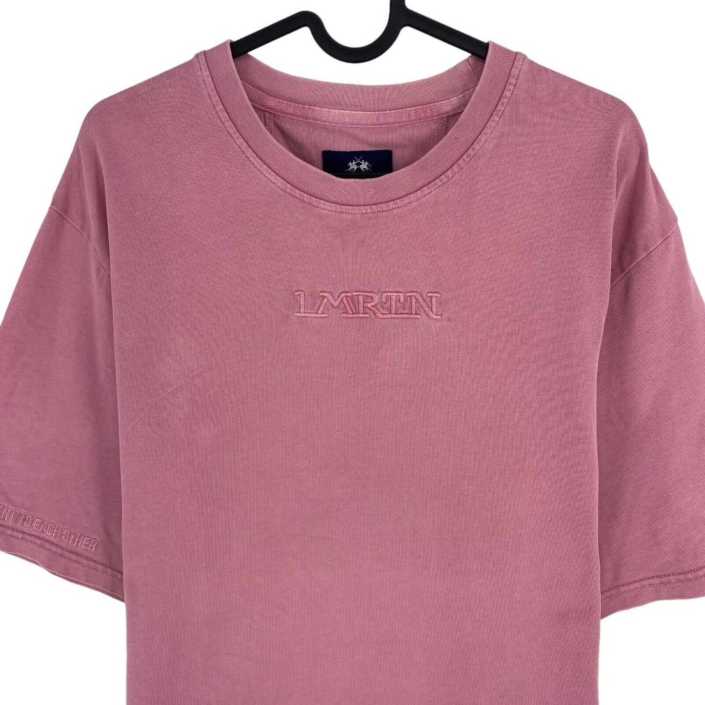 LA MARTINA Men Dark Pink Cotton Crew Neck Short Sleeve T Shirt Size L