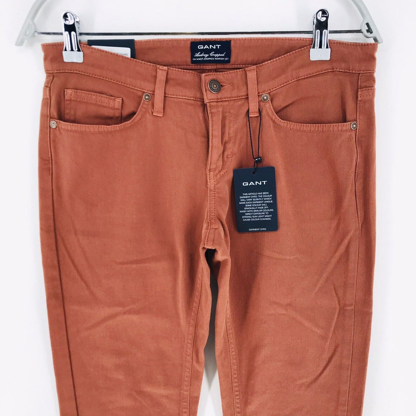 €169 GANT AUDREY Women Brown Orange Low Waist Narrow Leg Fit Cropped Jeans W27