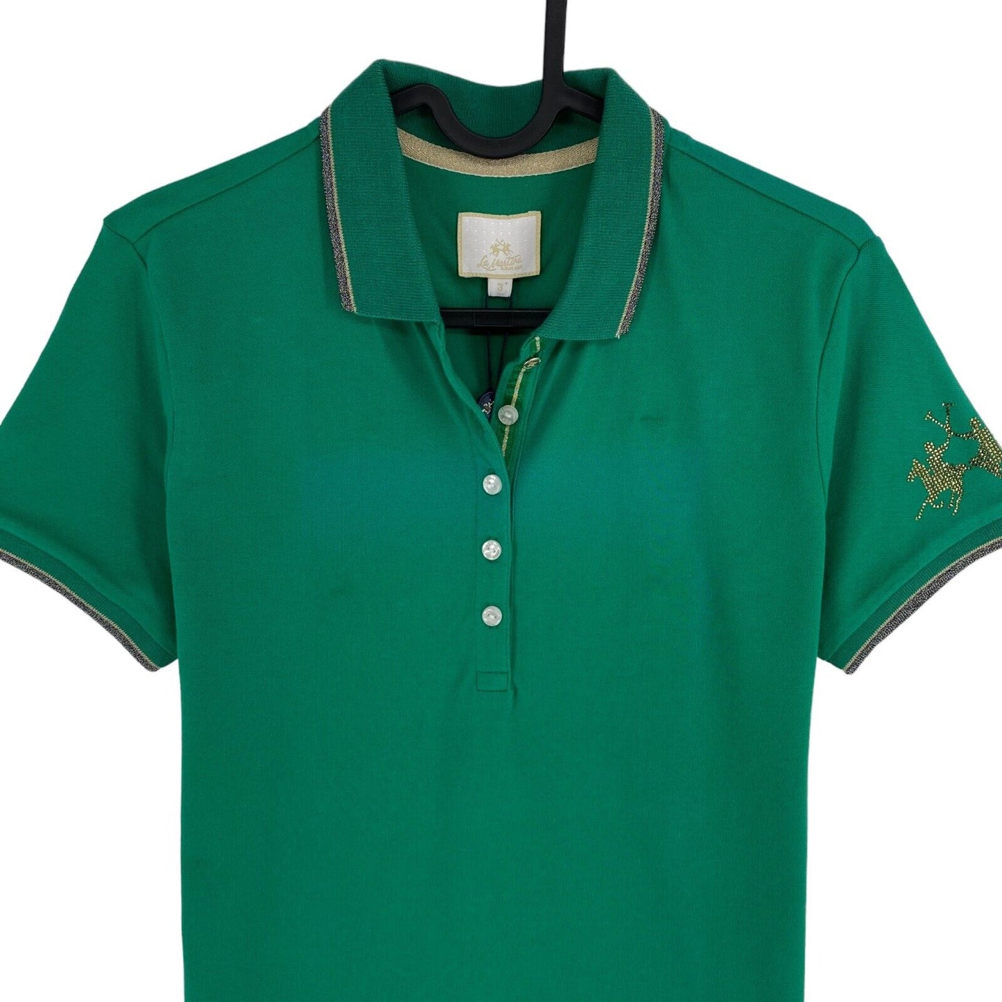 LA MARTINA Women Green SS Piquet Polo Shirt Size 3 / M