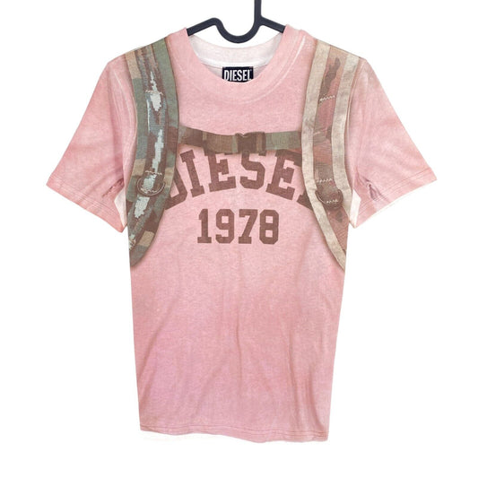 DIESEL Women Pink T-REG-E5 Printed Crew Neck Short Sleeves T Shirt Size S