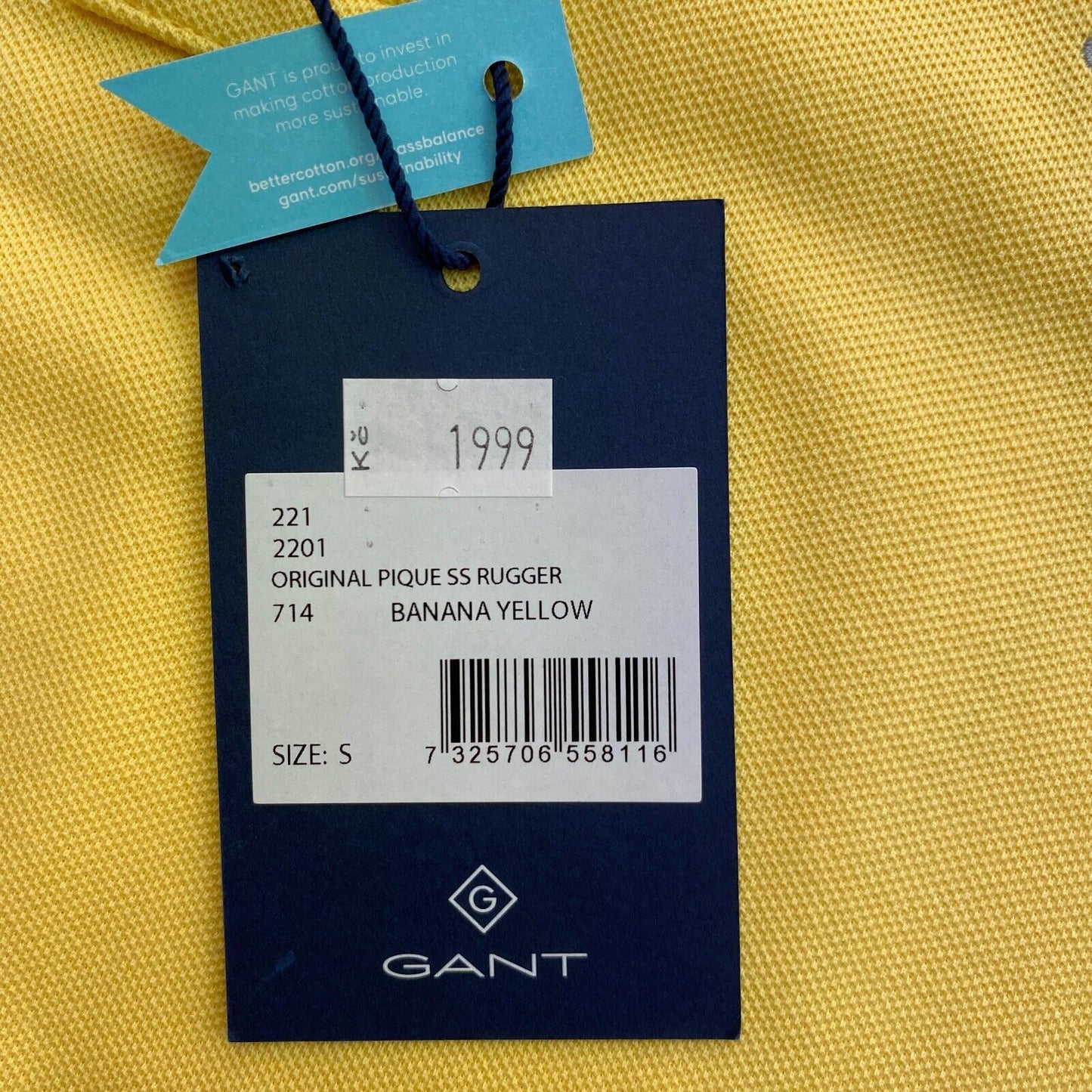 GANT Yellow Original Pique Rugger Polo Shirt Size S