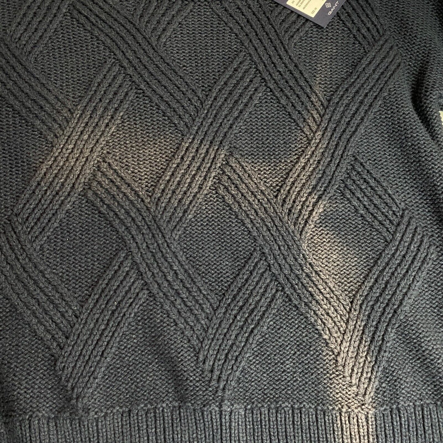 GANT Navy Blue Graphic Cable Knit Crew Neck Sweater Jumper Size M