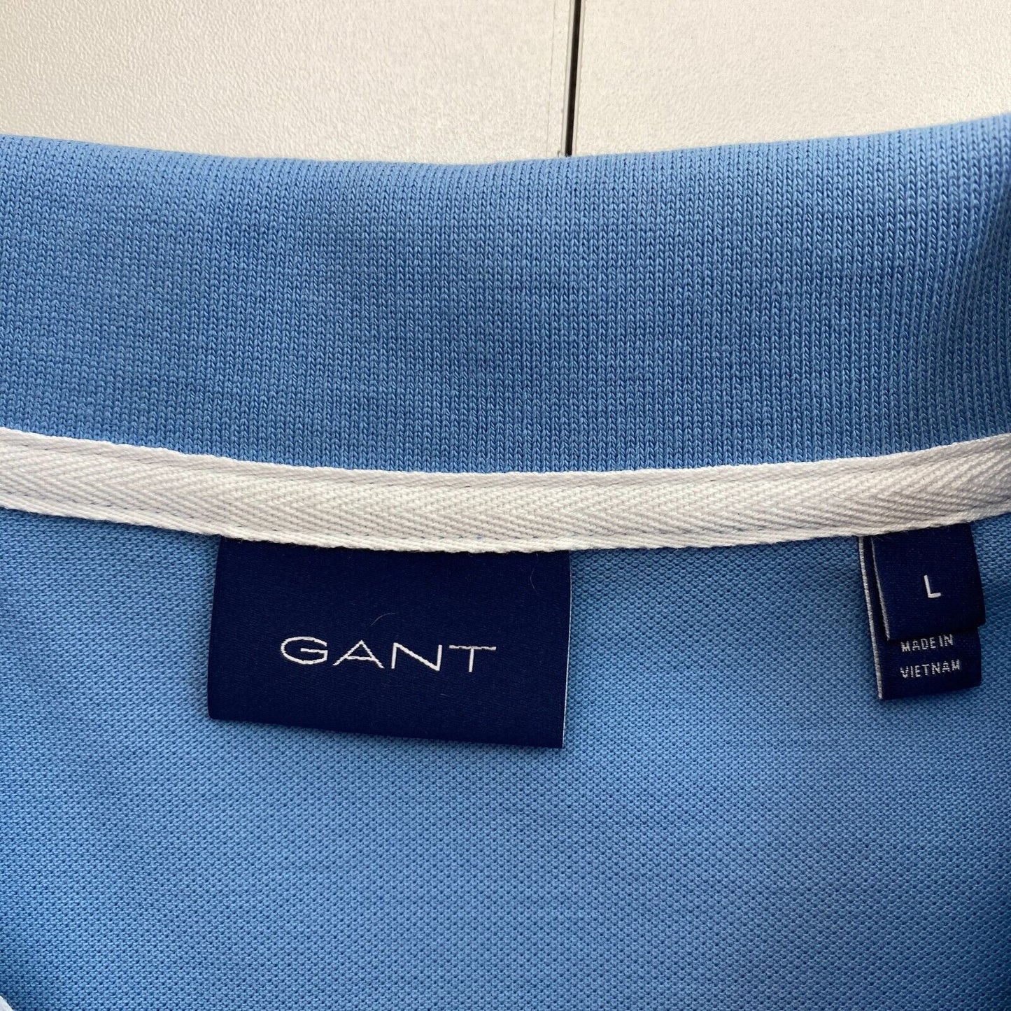 GANT Men Blue Contrast Tipping Pique Short Sleeves Polo Shirt Size L