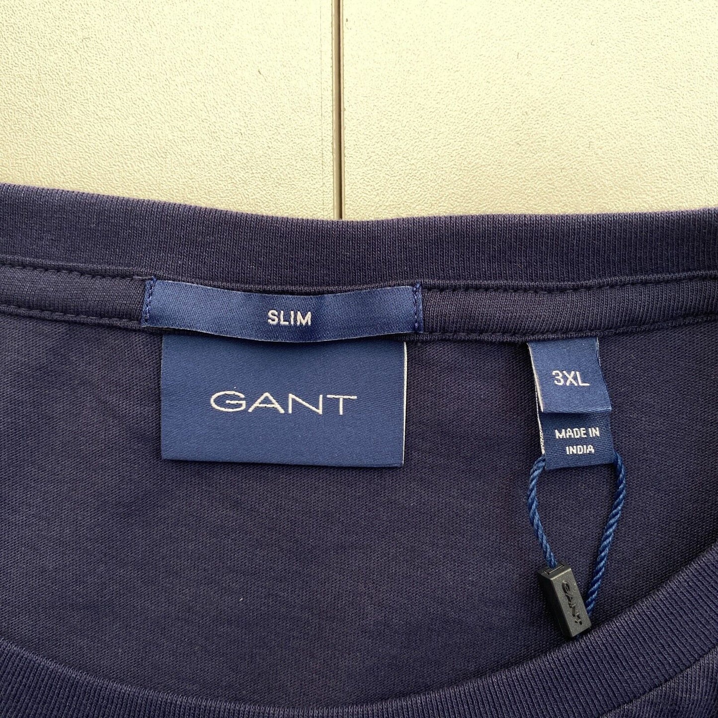 GANT Men Navy Blue Original Slim Fit Crew Neck Long Sleeves T Shirt Size 3XL