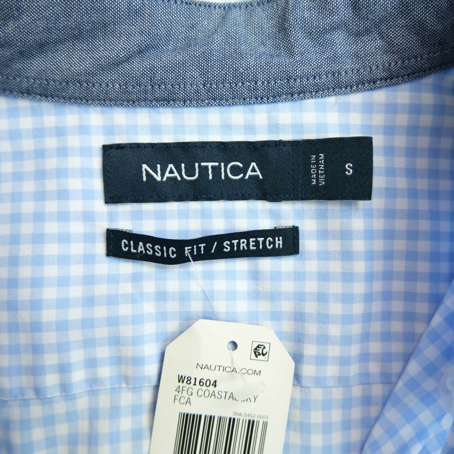 NAUTICA Blue Check Classic Fit Stretch Shirt Size S