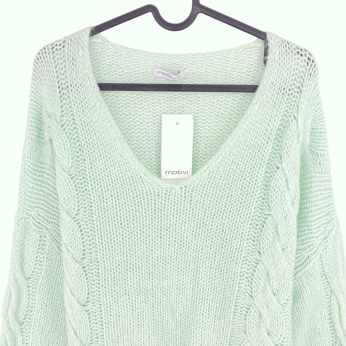 MOTIVI Women Green Cable Knit Oversized V Neck Jumper Sweater Size 2 - M / L