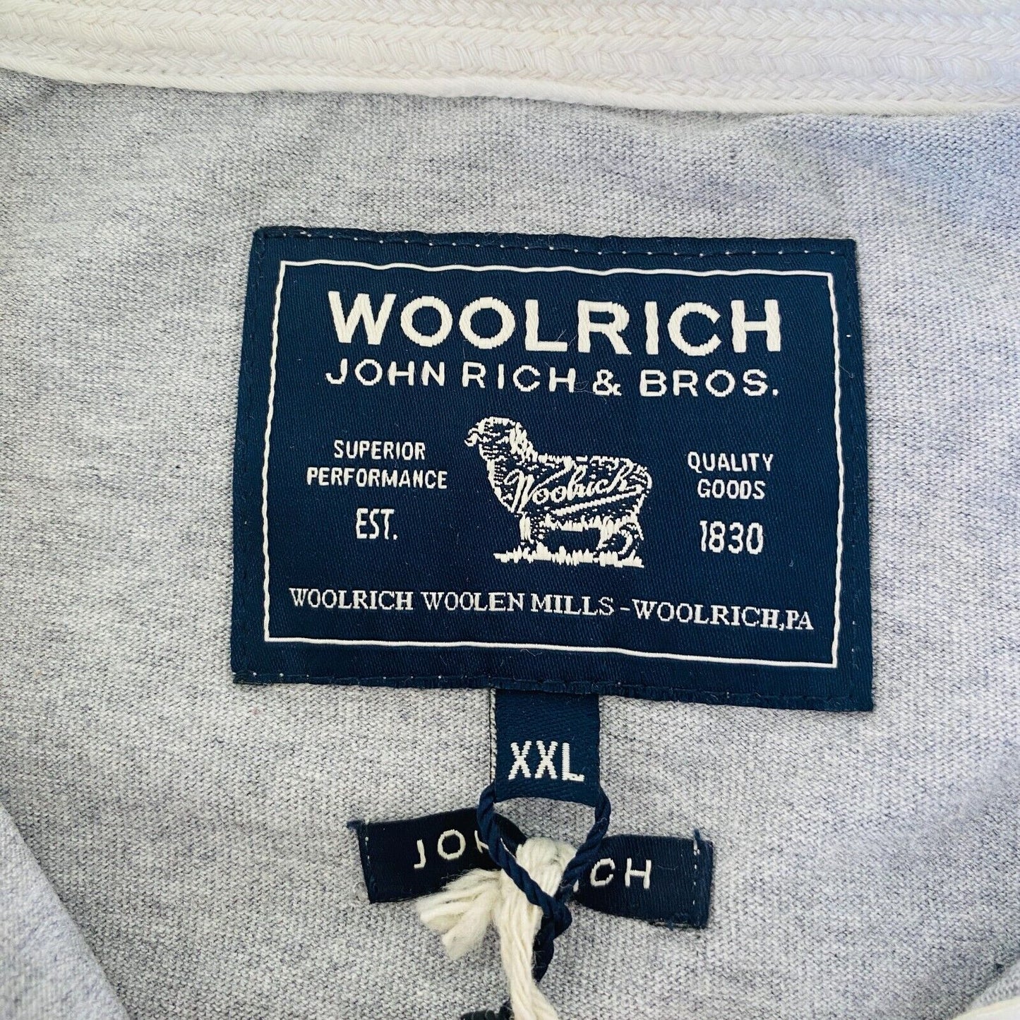 WOOLRICH Mens Grey Logo Rugby Polo Neck Jumper Sweater Pullover Size 2XL XXL