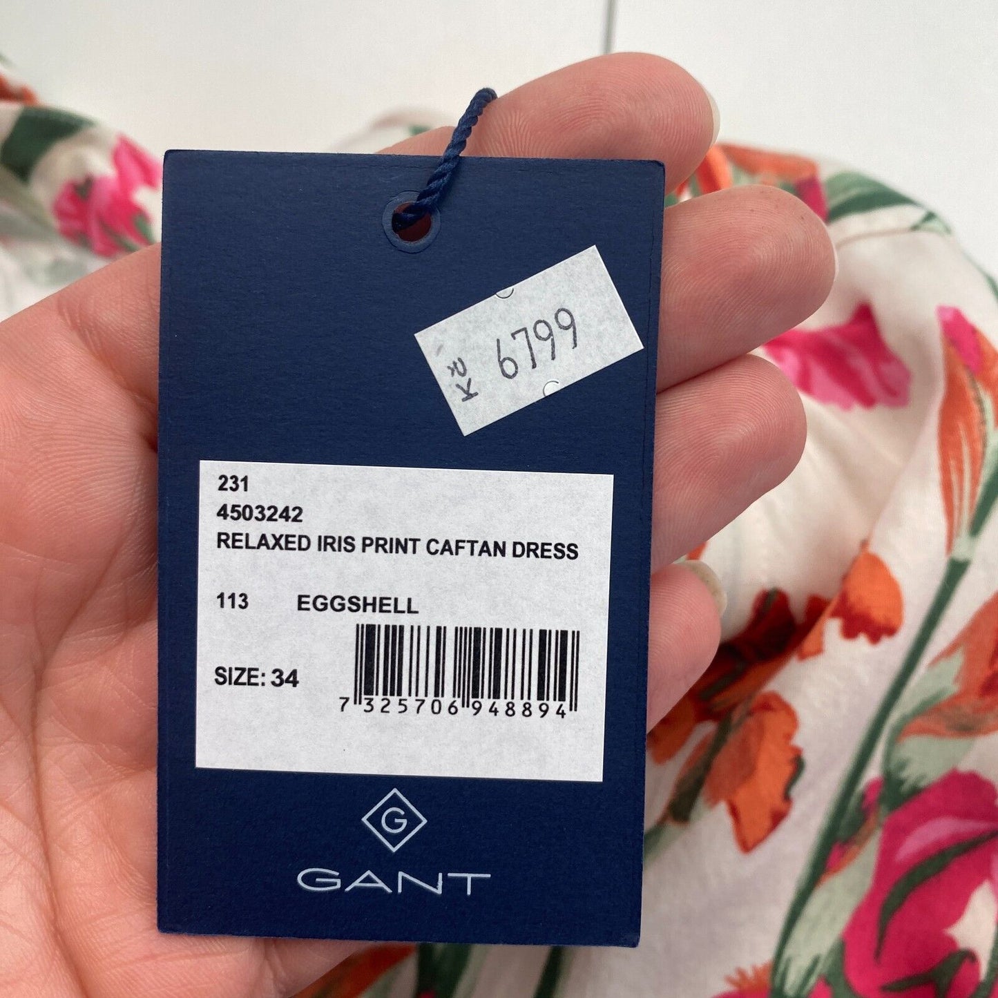 GANT Women White Relaxed Iris Print Caftan Dress Size EU 34 UK 6 US 4