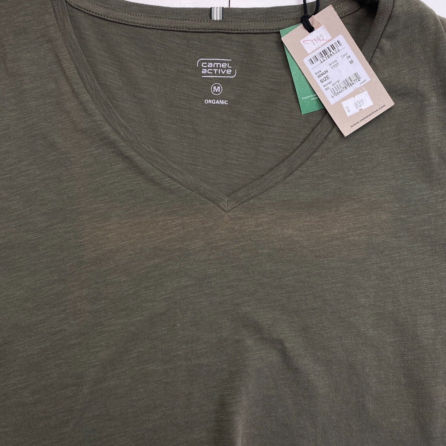 CAMEL ACTIVE Women Green V Neck Short Sleeves T Shirt Size M