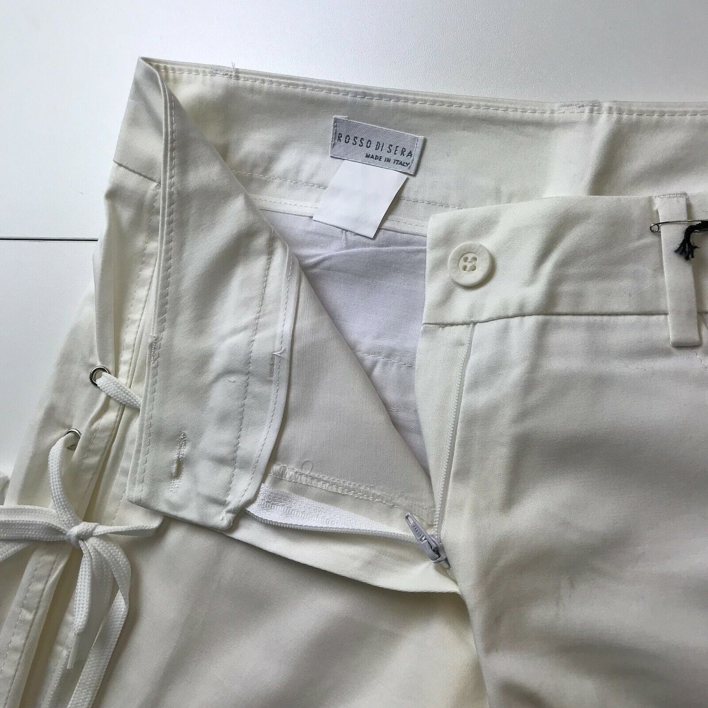 ROSSODISERA Women White Stretch Loose Bootcut Fit Trousers Size M W30