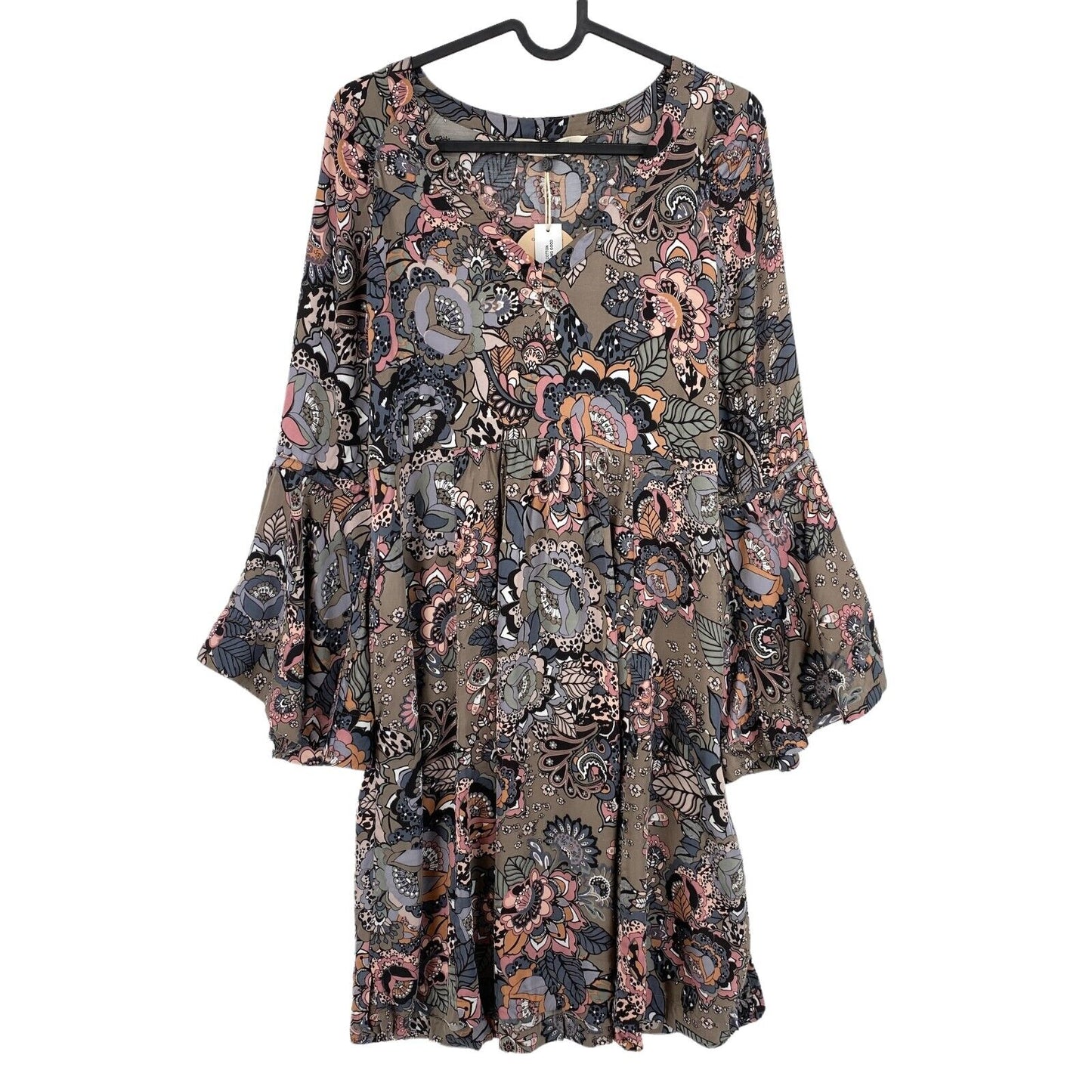 ODD MOLLY Brown Floral Print Extravaganca Long Sleeves Dress Size 1 / S