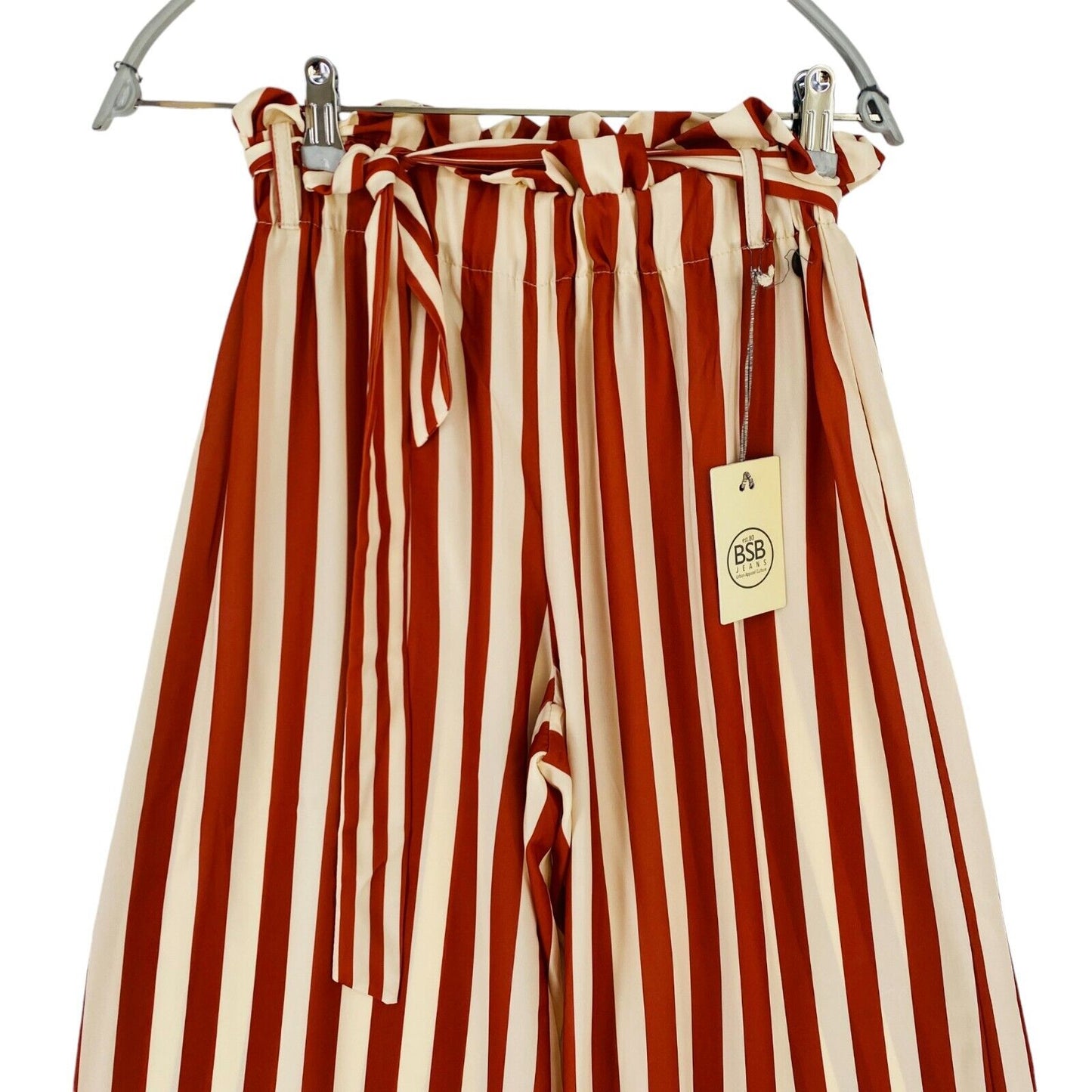 BSB Women Red Striped Loose Wide Leg Fit Belted Trousers Size XS W26