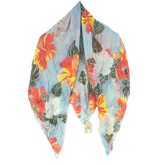 CAMEL ACTIVE Light Blue Floral Print Cotton Blend Scarf Shawl