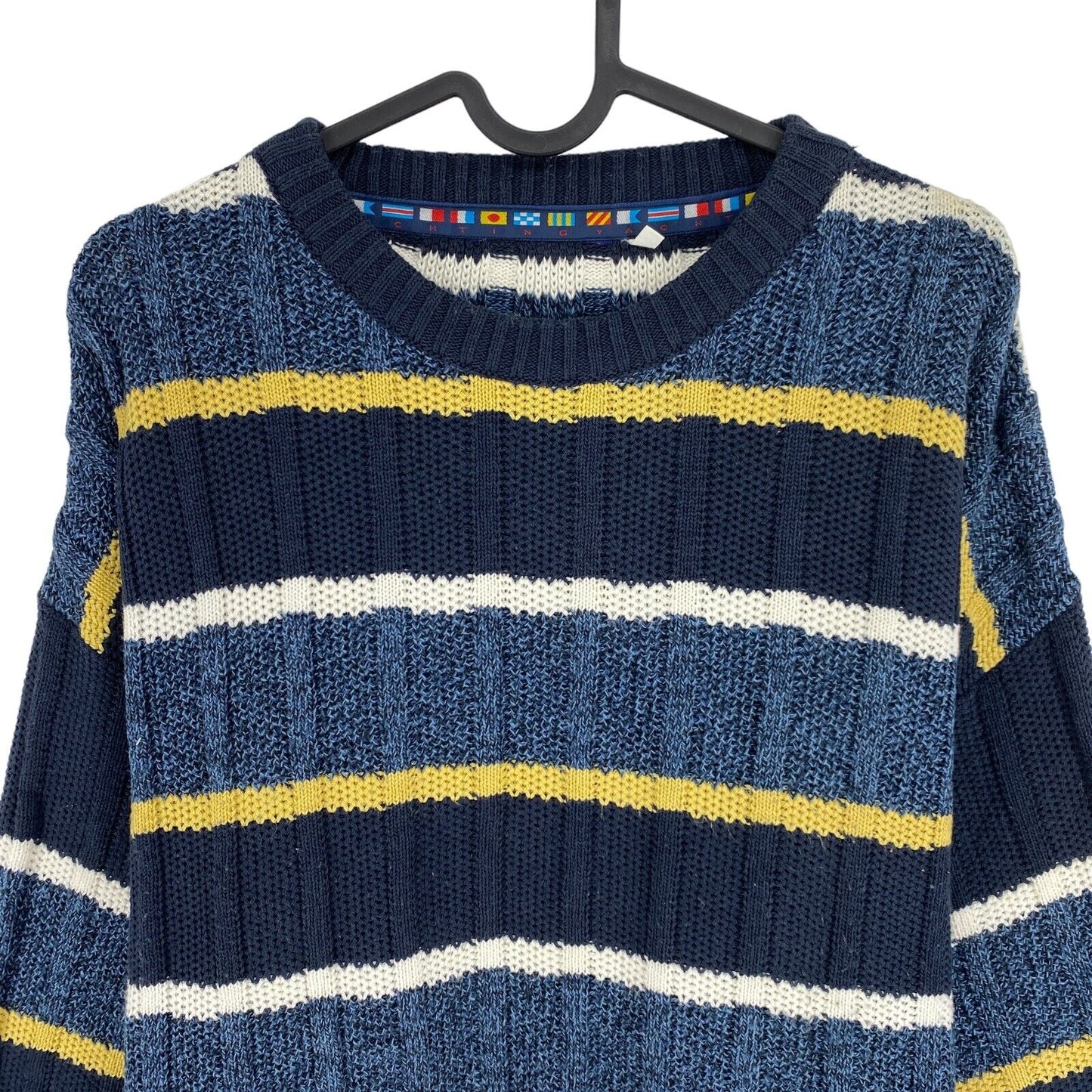 Cosby Vintage Retro 90s Navy Blue Striped Sweater Pullover Size EU 50 UK/US 40