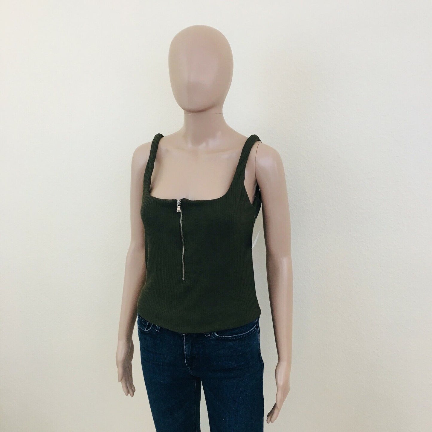 ZARA Dark Olive Green Tank Top Shirt Size S M