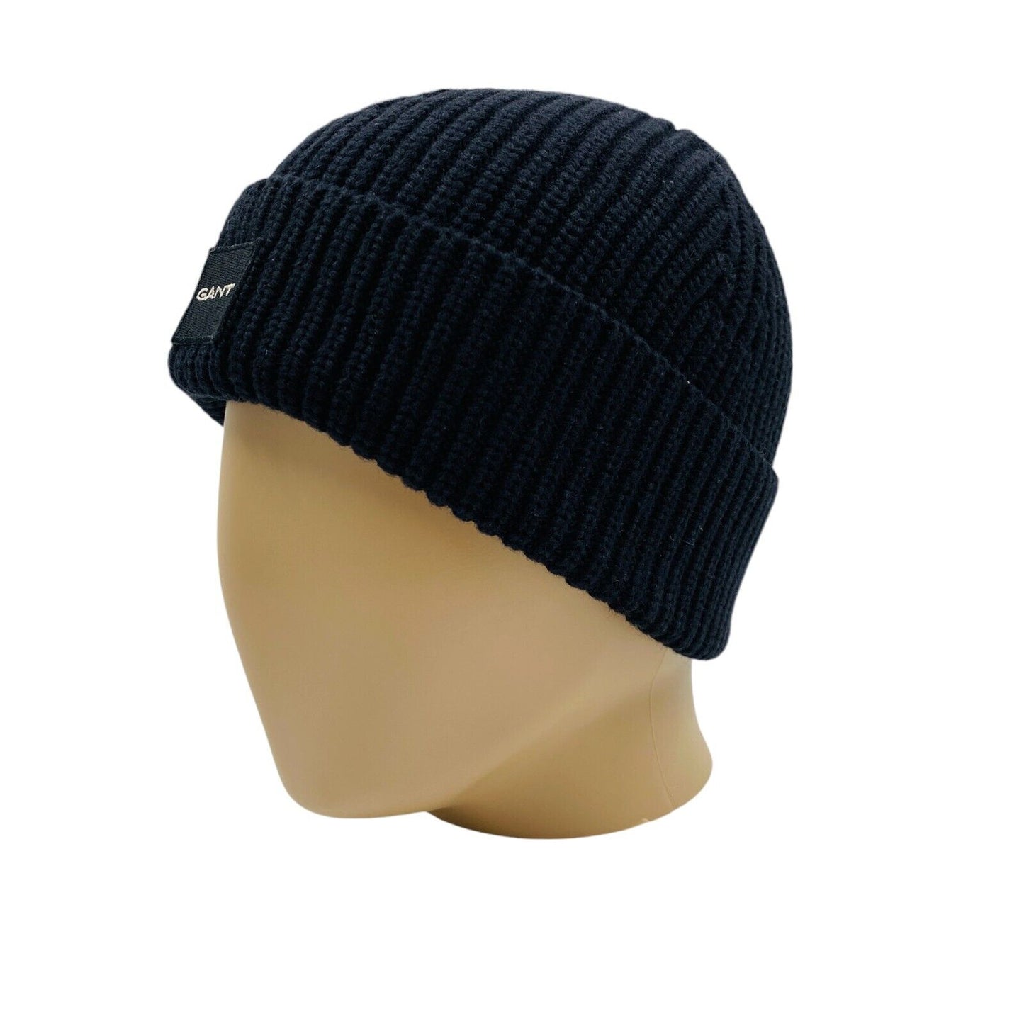 GANT Unisex Adult Black Cotton Wool Blend Knit Beanie Winter Hat One Size