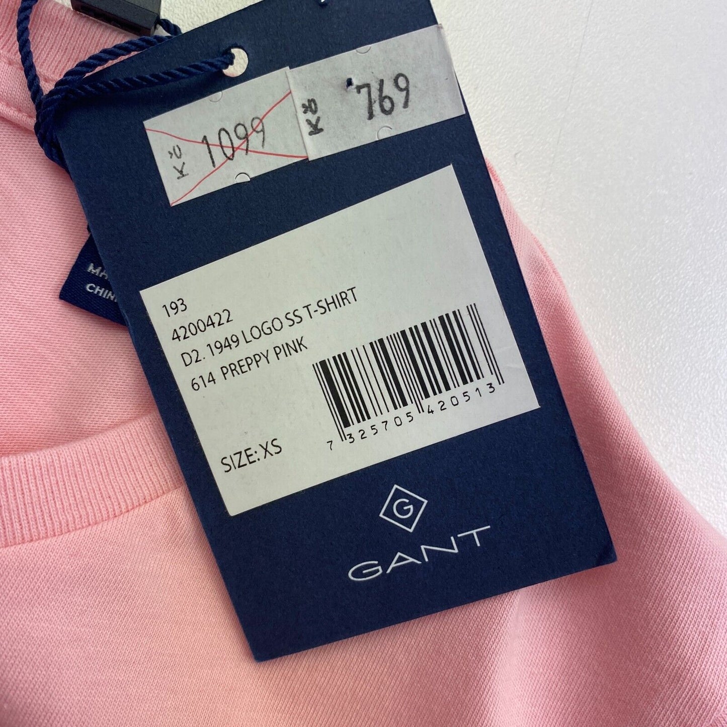 GANT Pink 1949 Logo Crew Neck T Shirt Size XS