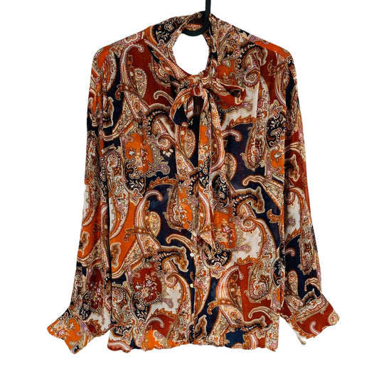 GANT Women Brown Paisley Bow Blouse Size EU 32 UK 4 US 2