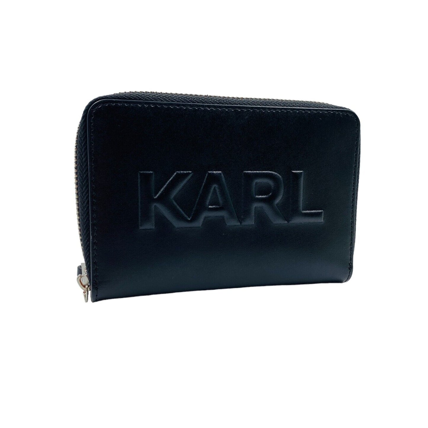 Karl Lagerfeld Black Women Zip Around Cow Leather Wallet