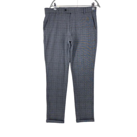 JACK & JONES Grey Checkered Stretch Slim Fit Dress Trousers W32 L32