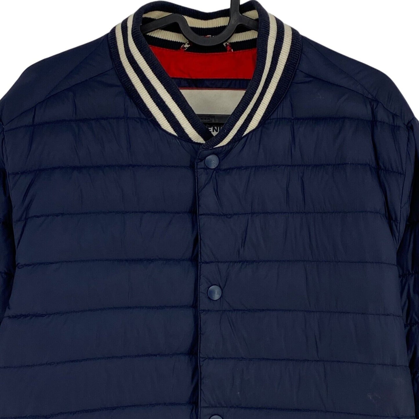 HILFIGER DENIM Navy Blue Quilted Down Bomber Jacket Coat Size S